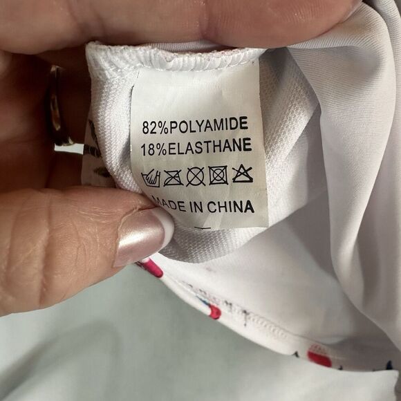 Funny Girl Sz XL One Piece Swimsuit  White & Tropical Zipper Padding Summer - Picture 14 of 14